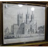 AN 18TH CENTURY ENGRAVING OF LINCOLN CATHEDRAL, AFTER AN ENGRAVING BY JOSEPH BAKER, THE PLATE