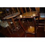 TWO EARLY 20TH CENTURY OCCASIONAL TABLES INCLUDING ONE WITH OCTAGONAL TOP IN RED AND BLACK LACQUER