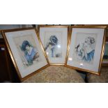 G. VAN. TILBORGH, THREE BELLE EPOQUE LADY SKETCHES, WATERCOLOURS SIGNED.