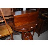 LATE 19TH/ EARLY 20TH CENTURY MAHOGANY DEMI LUNE SIDE TABLE ON FOUR LONG TAPERING SQUARE LEGS WITH