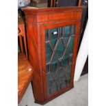 GEORGE III MAHOGANY, EBONY AND BOXWOOD LINED HANGING CORNER CUPBOARD WITH ASTRAGAL GLAZED DOOR,