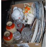 BOX - ASSORTED CERAMICS AND GLASSWARE TO INCLUDE MASONS IRONSTONE JAPAN PATTERNED ASHET ETC
