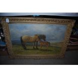 •AR JOHN MURRAY THOMSON RSA (SCOTTISH 1885 - 1974) HILL PONY WITH FOAL OIL ON BOARD, SIGNED LOWER