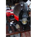 RAILWAYANA - COLLECTION OF ITEMS TO INCLUDE CALEDONIA RAILWAY 16A PARAFFIN BURNING OIL LAMP, ANOTHER