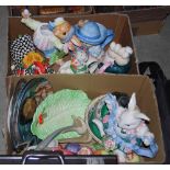 TWO BOXES - ASSORTED CERAMICS TO INCLUDE FRUIT SET, NOVELTY TEAPOTS, DECORATIVE TABLEWARE ETC