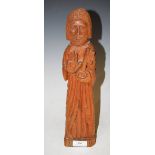 A CARVED OAK FIGURE OF SAINT PETER, IN THE MANNER OF MOUSEMAN, 34.5CM HIGH