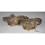 PAIR OF LONDON SILVER OVAL BASKETS WITH PIERCED DETAIL, MAKERS MARK OF 'WILLIAM HUTTON & SONS LTD',