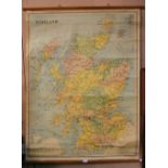 A LARGE 20TH CENTURY PRINTED CANVAS SCHOOLROOM MAP OF SCOTLAND, PRINTED BY W. & A. K. JOHNSTON &