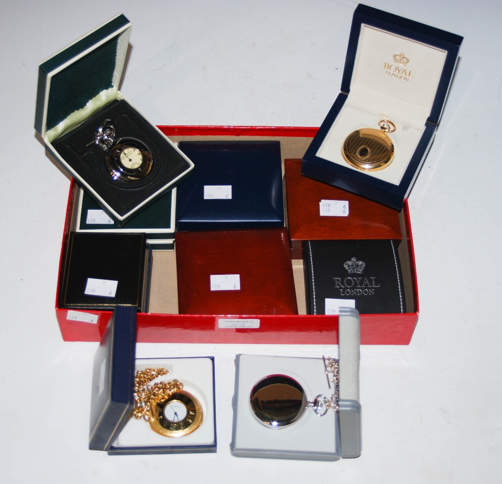 COLLECTION OF TEN MODERN ASSORTED HUNTER AND HALF-HUNTER CASED POCKET WATCHES TO INCLUDE THREE