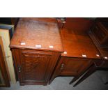 LATE 19TH CENTURY OAK POT CUPBOARD , SINGLE PANEL DOOR TOGETHER WITH EARLY 20TH CENTURY MAHOGANY POT