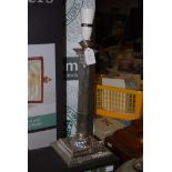 AN EDWARDIAN SILVER CORINTHIAN COLUMN TABLE LAMP, SHEFFIELD 1904, LATER ELECTRIC LAMP FITTING,