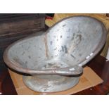 A VINTAGE COUNTRY HOUSE PORTABLE TIN BATH WITH HIGH BACKED ROLL TOP TO ONE SIDE AND TWO SMALL