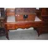 A 19TH CENTURY MAHOGANY MARBLE-TOP WASH STAND, THE UPRIGHT BACK WITH THREE-QUARTER GALLERY AND
