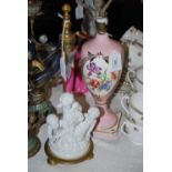 LATE 19TH/ EARLY 20TH CENTURY FRENCH WHITE PORCELAIN FIGURE OF THREE CHILDREN MOUNTED AS A TABLE