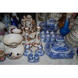 A SELECTION OF SPODE ITALIAN PATTERN CERAMICS INCLUDING A TUREEN, BUTTER DISH, TEAPOT , CLOCK PAIR