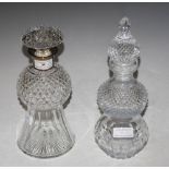 BIRMINGHAM SILVER-MOUNTED CUT GLASS THISTLE-SHAPED DECANTER AND STOPPER, TOGETHER WITH ANOTHER CUT