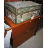 VINTAGE CABIN TRUNK AND TWO TEAK TRUNKS.