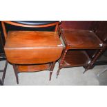 AN EARLY 20TH CENTURY MAHOGANY DROP LEAF TABLE, THE FOUR LEGS JOINED BY RAILED STRETCHERS UNITED