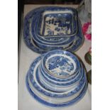 COLLECTION OF LATE 19TH CENTURY BLUE AND WHITE TRANSFER PRINTED WARE, INCLUDING ASHETS, DINNER