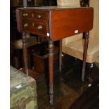 A 19TH CENTURY MAHOGANY DROP-LEAF OCCASIONAL TABLE WITH TWO GRADUATED DRAWERS, BACKED BY TWO FALSE