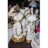 THREE LATE 19TH CENTURY MOORE BROTHERS CERAMIC OIL LAMP BASES CONVERTED TO TABLE LAMPS, ALL WHITE