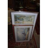 A GROUP OF THREE FRAMED DECORATIVE PICTURES, INCLUDING A FRAMED WATERCOLOUR TITLED 'SUMMER HAZE