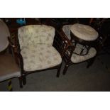 A PAIR OF BAMBOO AND WICKER GARDEN / CONSERVATORY TUB ARMCHAIRS TOGETHER WITH A MATCHING
