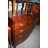 A 19TH CENTURY MAHOGANY AND EBONY LINED BOWFRONT CHEST, THE SHAPED TOP OVER SHALLOW FRIEZE DRAWER