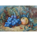 George Clare (British 1830 - 1900) Still life of grapes, apple and holly Watercolour on paper,