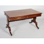 A 19th century mahogany and brass inlaid library table, the rectangular top inlaid with brass