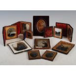 Photography interest - A group of nine Victorian daguerreotype portrait photographs, mostly in