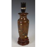 A Japanese Meiji period bronze vase, later mounted as a table lamp, with wide flared neck, the