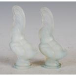 A pair of Sabino opalescent glass models of cockerels, moulded marks 'SABINO FRANCE' and both