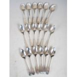 Three sets of six Scottish Provincial silver teaspoons, Aberdeen, early 19th century, to include;