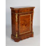 A 19th century mahogany and burr walnut veneer inlaid pier cabinet with ormolu mounts, the canted
