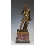 A 19th century patinated bronze of a male figure after the antique, probably French, modelled on the