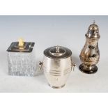 A group of three George V silver pieces, including a silver tea caddy, maker Robert Stewart,