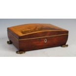 A 19th century Scottish rosewood and birch work box, the birch top with a Mauchline ware style