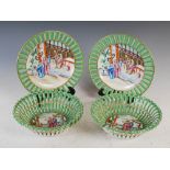 Two pairs of late 19th / early 20th century Chinese famille rose porcelain baskets and plates, all