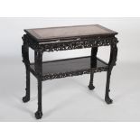 A late 19th / early 20th century Chinese carved darkwood altar / rectangular table, the