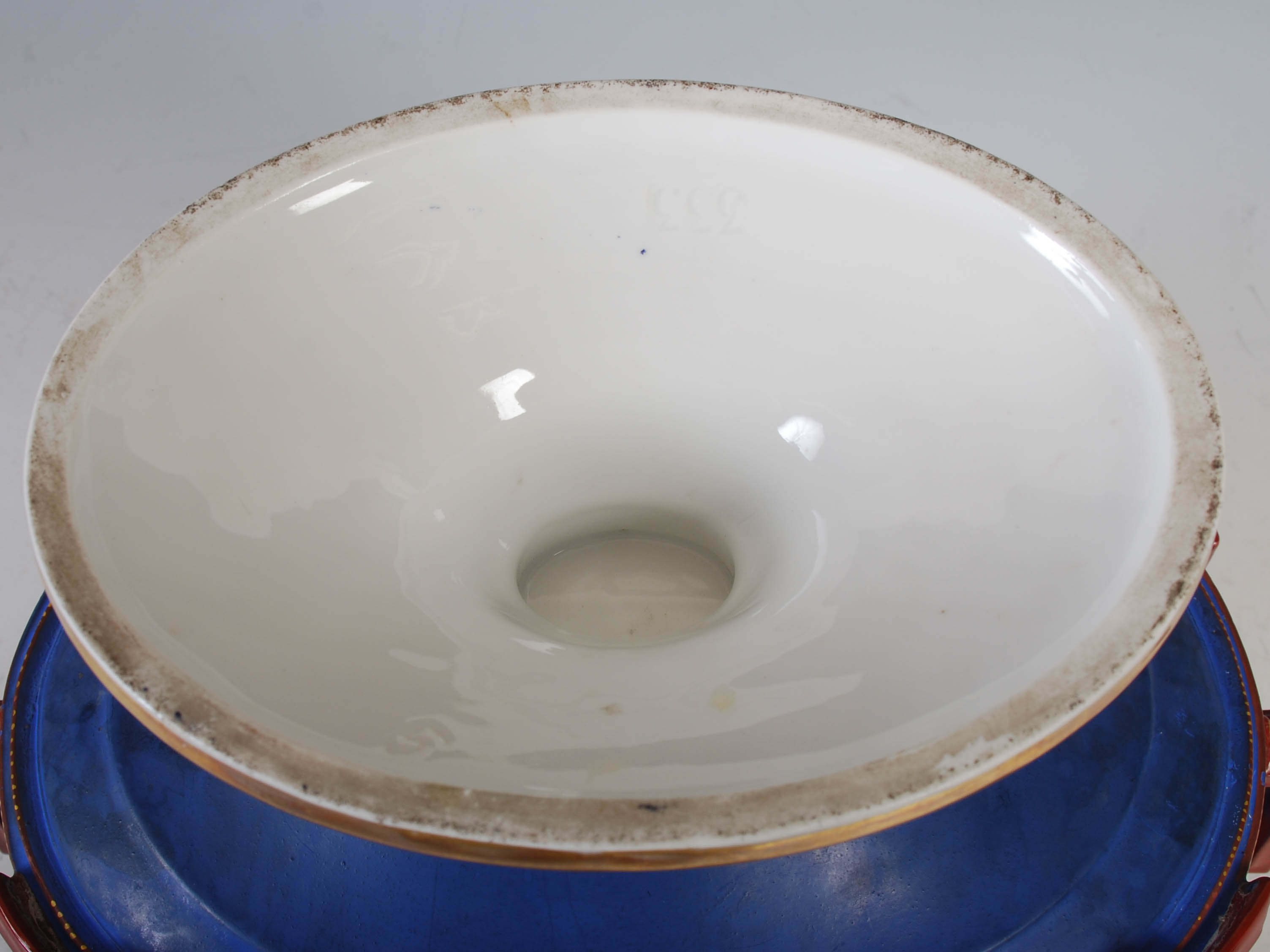 A late 19th century French Limoges style porcelain jardiniere, of oval form, the blue and gilt - Image 6 of 6