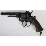 A 19th century Belgian double action pin fire revolver, Belgian Proof marks to six shot engraved