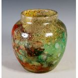 An early Monart vase, shape A, mottled green and orange with air bubble inclusions, 19cm high.