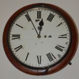 A 19th century mahogany wall clock, the circular enamel dial with Roman numerals and single train