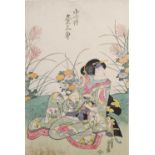 Four Japanese woodblock prints attributed to Utagawa Kunisada, Meiji Period, depicting Bijin and