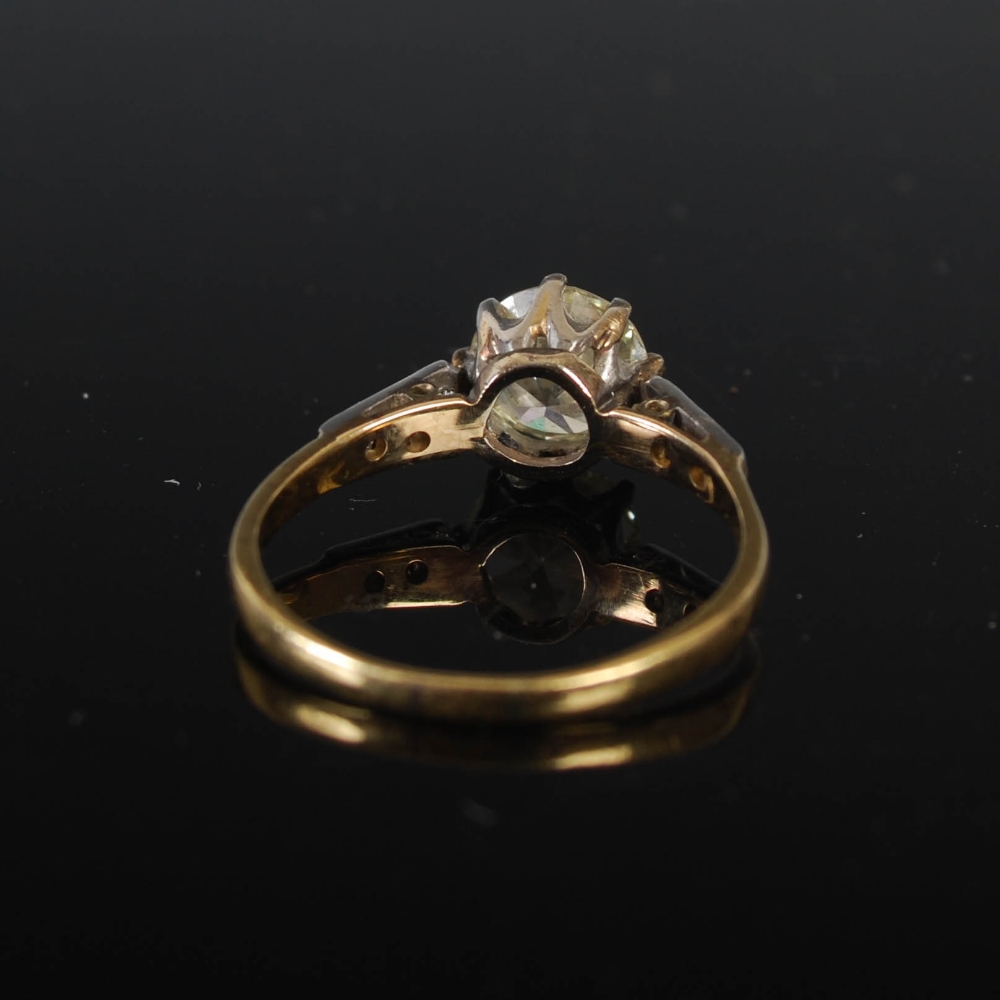 A mid 20th century yellow and white metal single stone diamond ring with diamond set shoulders, - Image 4 of 6