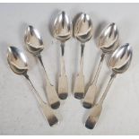 A set of six Scottish Provincial silver Fiddle pattern dessert spoons, Peter Ross, Aberdeen, c.1820,