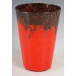 A Monart vase, shape OE, mottled red with gold coloured inclusions, bearing original paper label OE,