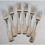 A set of six Scottish Provincial silver Fiddle pattern table forks, Rettie & Son, Aberdeen, 1837/