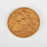 An Edward VII gold Sovereign dated 1905.
